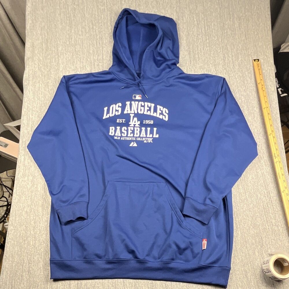 Majestic LA Dodgers Therma Base Hoodie Men 3XL Big Tall Blue Fleece MLB Pullover